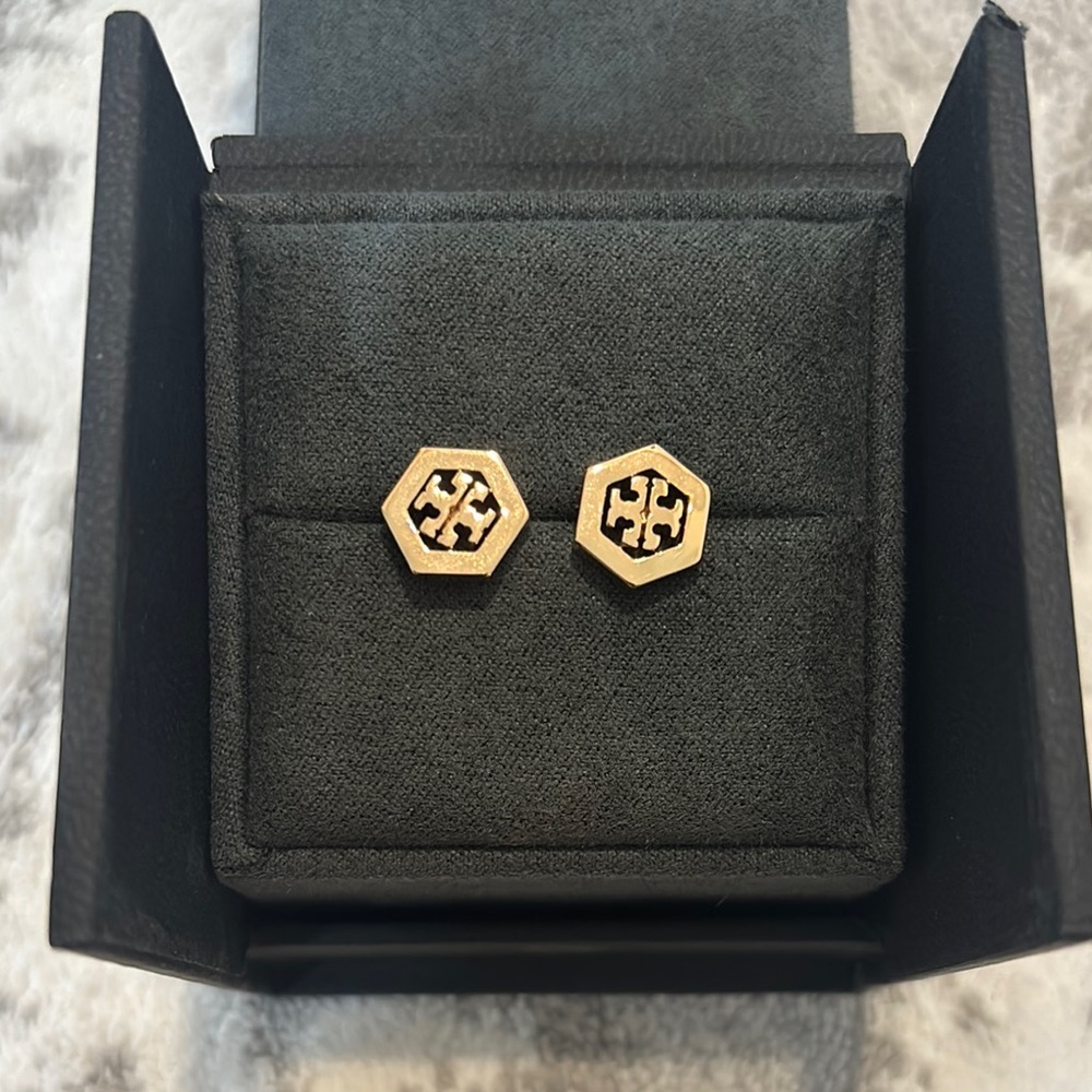 Rose Gold Tory Burch Hexagon Stud Earrings